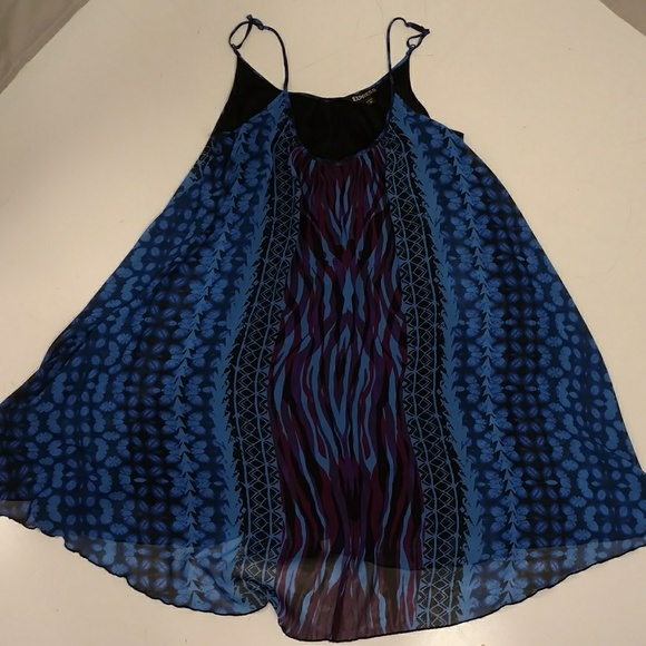 Baby Doll Sundress Mini Dress Dramatic Blue & Purple Colors Flirty Short Summer - Picture 7 of 8